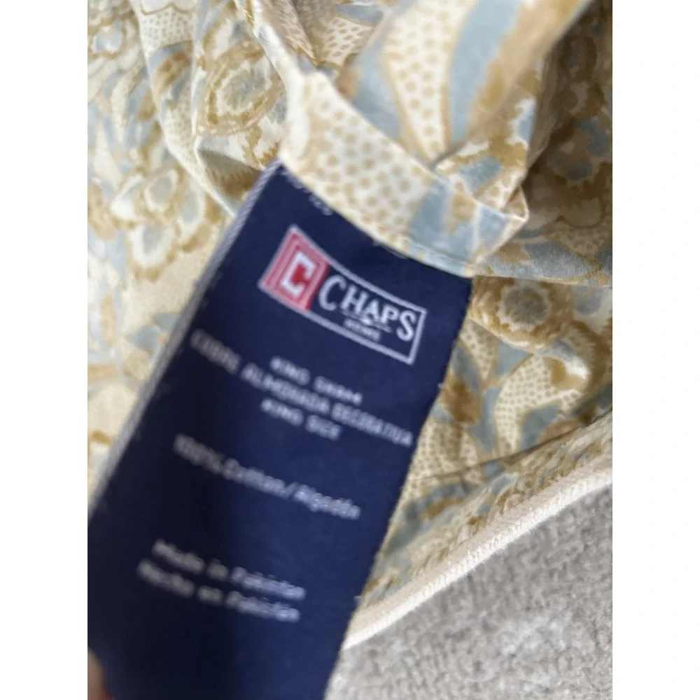 Chaps Ralph Lauren Shams KING Floral‎ Blue Taupe Gold Reversible PAIR Vintage